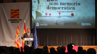 Javier Lambán, este viernes durante el acto por el día de la Memoria Democrática.