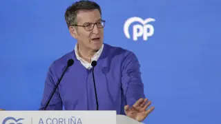 El líder nacional del PP, Alberto Núñez Feijóo, durante un acto del PP en A Coruña este sábado.