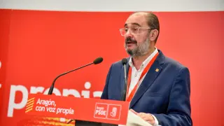 Javier Lambán, este sábado durante la celebración del comité regional del PSOE.