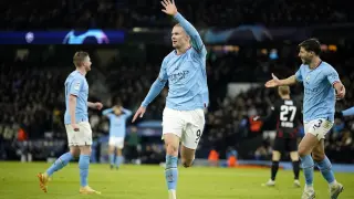 Erling Haaland, goleador del Manchester City en el duelo de Champions contra el Leipzig