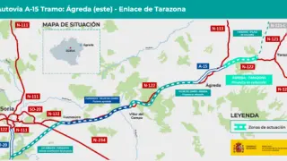Mapa del tramo entre Ágreda (este) y el enlace de Tarazona de la Autovía de Navarra (A-15)