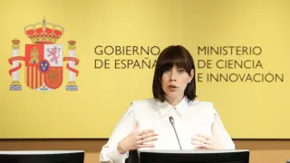 La ministra de Ciencia e Innovación, Diana Morant, comparece en rueda de prensa para presentar el nuevo modelo de financiación de la Ciencia, en la sede del Ministerio, a 15 de marzo de 2023, en Madrid (España).