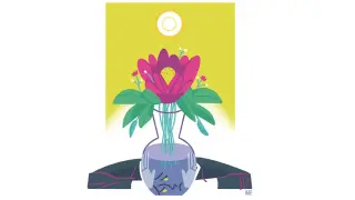 Ilustración de un jarrón con una flor