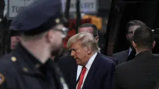 Donald Trump llegando este lunes a Nueva York
