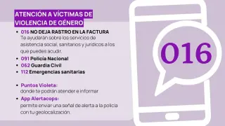 Cartela: Teléfono 016 y otras herramientas de ayuda a las víctimas de la violencia de género.