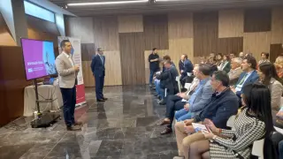 Ramón Fuertes, durante la presentación del Plan de Desarrollo Económico de Teruel ante los agentes sociales.