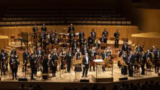 La Orquesta Reino de Aragón, con Ricardo Casero a la batuta, en el concierto homenaje a Fleta de diciembre pasado en la sala Mozart.