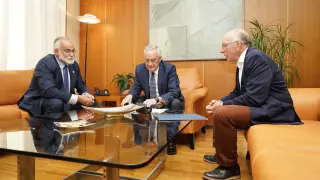 Javier Hernández, Javier Sada y Andrés Esteban este martes en las Cortes de Aragón