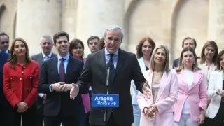 El candidato del PP a la DGA, Jorge Azcón, este sábado durante el acto de presentación de las listas.