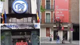 Acto vandálico en las fachadas de las sedes del PP y el PSOE en Madrid