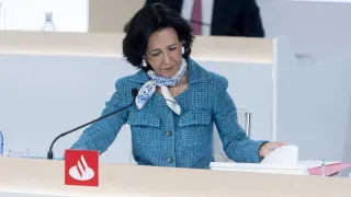 La presidenta del Banco Santander, Ana Botín, durante una junta general de accionistas de Banco Santander, en la Ciudad Grupo Santander de Boadilla del Monte, a 31 de marzo de 2023, en Boadilla del Monte, Madrid (Españ