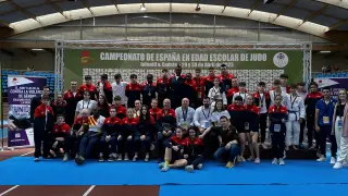 El equipo aragonés en el Campeonato de España escolar de judo.