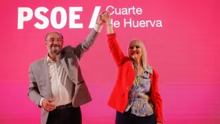 Javier Lambán, este viernes en la presentación de Merche Pérez como candidata al Ayuntamiento de Cuarte.