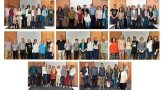 Collage de las reuniones celebradas por Cadis con representantes de los partidos políticos en Huesca.