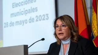 La delegada del Gobierno en Aragón, Rosa Serrano, presenta el dispositivo electoral para el 28-M