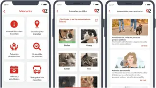 Funciones para mascotas de la 'app' Conecta Zaragoza.