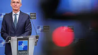 Jens Stoltenberg, secretario general de la OTAN, durante una conferencia en Bruselas.