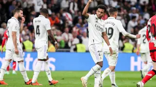 Rodrygo celebra el gol en el partido Real Madrid-Rayo Vallecano
