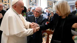 Pope Francis attends a meeting promoted by La Civilta Cattolica and Georgetown University at the Vatican