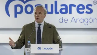 Jorge Azcón, en la sede del PP-Aragón.
