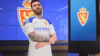 Montaje de Messi con la camiseta del Real Zaragoza.