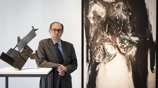 Rafael Canogar, el pasado marzo, cuando se inauguró su exposición en el museo Pablo Serrano.