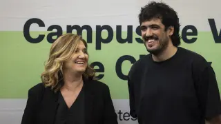 Ana Wagener y Alejandro Marín, este jueves, en la Filmoteca de Zaragoza.
