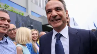 New Democracy conservative party leader Kyriakos Mitsotakis arrives at the party's headquarters, during the general election, in Athens, Greece, June 25, 2023. REUTERS/Louiza Vradi