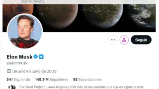La cuenta de Twitter de Elon Musk.