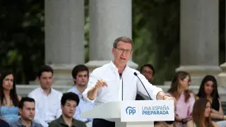 Feijoo, en un acto de campaña en Madrid el pasado mes de junio.