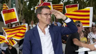 Alberto Núñez Feijóo en el acto de apertura de campaña en Castelldefels