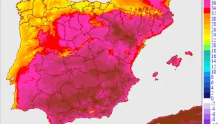 Mapa de España con las temperaturas por la ola de calor.