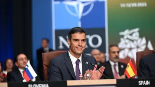 Vilnius (Lithuania), 11/07/2023.- Spain's Prime Minister Pedro Sanchez attends the meeting of the North Atlantic Council with Sweden at the NATO summit in Vilnius, Lithuania, 11 July 2023. The North Atlantic Treaty Organization (NATO) Summit will take place in Vilnius on 11 and 12 July 2023 with the alliance's leaders expected to adopt new defense plans. (Lituania, España, Suecia) EFE/EPA/FILIP SINGER