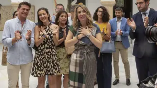 MÉRIDA, 14/07/2023. María Guardiola (PP), investida presidenta de la Junta de Extremadura gracias a la mayoría del bloque de la derecha y tras el acuerdo alcanzado entre el su partido y Vox para formar un gobierno de coalición. EFE/ Jero Morales