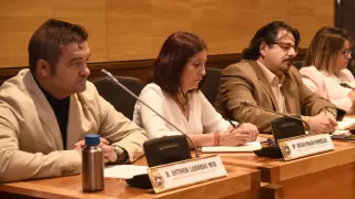 Concejales de Vox en el Ayuntamiento de Huesca: Antonio Laborda, Susana Magán y José Luis Rubió.