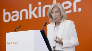 MADRID, 20/07/2023.- La consejera delegada de Bankinter, María Dolores Dancausa, presenta los resultados obtenidos por la entidad en el primer semestre del año, este jueves, en Madrid. EFE/ Mariscal