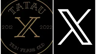 A la izquierda, el logotipo del 10º aniversario del Tatau Bistro de Huesca, y a la derecha, la nueva imagen de Twitter.