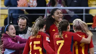 La zaragozana Salma Paralluelo, celebra el gol que les dio el pase a los cuartos de final del Mundial de Fútbol.