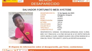 El menor desapareció este martes, 14 de agosto, en Zaragoza.