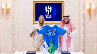 Soccer Football - Neymar signs for Al Hilal - Riyadh, Saudi Arabia - August 15, 2023 Al-Hilal's new signing Neymar holds their shirt as he poses with President Fahd bin Saad Al-Nafel Al Hilal/Handout via REUTERS??ATTENTION EDITORS - THIS IMAGE HAS BEEN SUPPLIED BY A THIRD PARTY. NO RESALES. NO ARCHIVES
