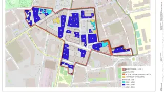 Mapa con la delimitación de las calles donde se llevaría a cabo la restauración de viviendas por fases.