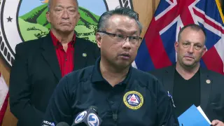 In this image taken from video, Maui Emergency Management Agency Administrator Herman Andaya speaks during a news conference in Wailuku, Hawaii, Wednesday, Aug. 16, 2023. (AP Photo/Mike Householder) LaPresse Only italy and Spain
