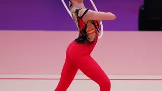 La aragonesa Alba Bautista en la final de aro del Mundial de gimnasia rítmica de Valencia.