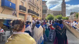 Ofrenda de Flores y frutos en Tarazona, durante sus fiestas patronales.