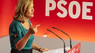 La portavoz del PSOE, Pilar Alegría, ofrece una rueda de prensa tras la reunión de la Comisión Ejecutiva Federal del partido en Ferraz