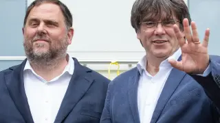 Oriol Junqueras y Carles Puigdemont durante la visita en julio de 2021 del líder de ERC a Waterloo.