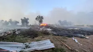 Una vista de los daños en un sitio que fue atacado en medio de ataques con drones rusos, en la región de Odesa, Ucrania.