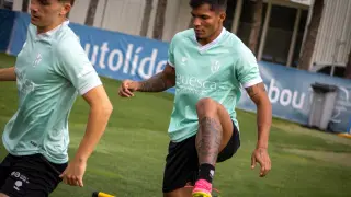 Jovanny Bolívar, en su primer entrenamiento con la SD Huesca.