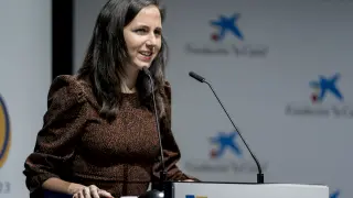 La secretaria general de Podemos y ministra de Derechos Sociales y Agenda 2030 en funciones, Ione Belarra, interviene durante el acto de aniversario del Consejo de la Juventud de España, en CaixaForum Madrid, a 2 de septiembre de 2023, en Madrid (España).