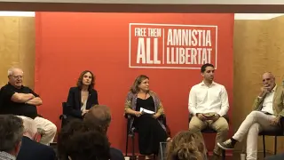 La consejera de Justicia, Derechos y Memoria, Gemma Ubasart, el senador de ERC Joan Queralt y el constitucionalista Joan Ridao